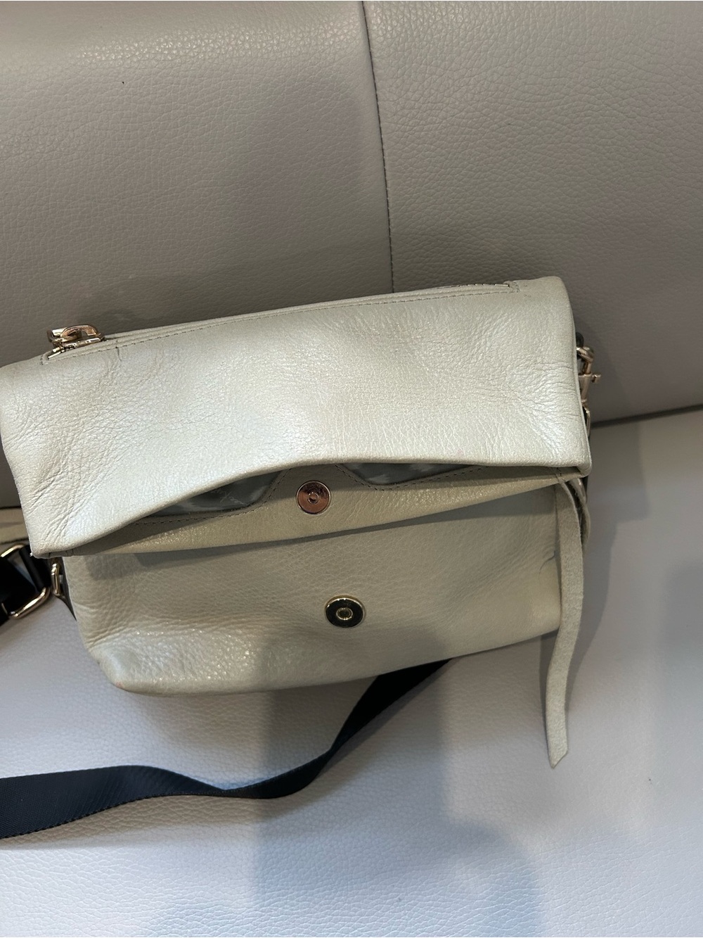 Leather Crossbody Bag in Light Gray - Minimalist Women's Shoulder Bag